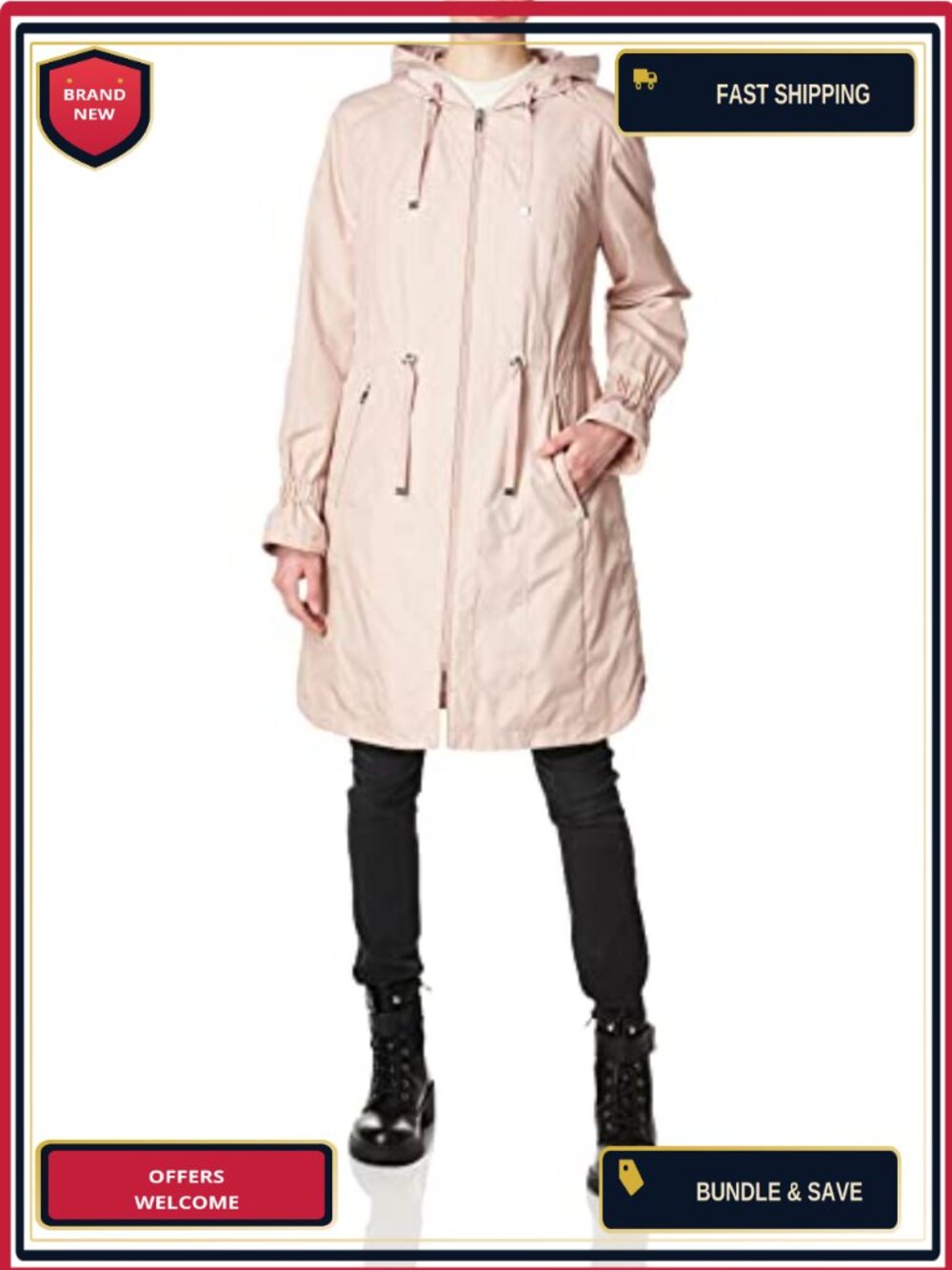 Hooded Waterproof Anorak Rain Coat Fully Lined Long Sleeve Women's